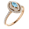 18K Rose Gold 6.00x3.00mm Marquise Cut Aquamarine and Diamond Double-Halo Ring