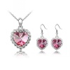 Contessa Bella Fancy Genuine 18k White Gold Plated Pink and Clear Swarovski Austrian Crystal Heart Pendant Women Necklace and Earrings Set Elegant Silver Color Crystal Jewelry N9909