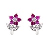 .925 Sterling Silver Rhodium Plated Red Flower CZ Stud Earrings with Screw-back for Children & Women