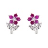.925 Sterling Silver Rhodium Plated Red Flower CZ Stud Earrings with Screw-back for Children & Women