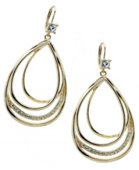 Graceful and gorgeous. A pretty pear-shaped outline defines these stunning drop earrings from T Tahari's Essentials Collection. Crafted in gold tone mixed metal and nickel-free for sensitive skin, they're embellished with glittering crystals. Approximate drop: 2-1/2 inches. Graceful and gorgeous. A pretty pear-shaped outline defines these stunning drop earrings from T Tahari's Essentials Collection. Crafted in gold tone mixed metal and nickel-free for sensitive skin, they're embellished with glittering crystals. Approximate drop: 2-1/2 inches.