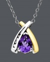 A versatile pendant bursting with color. A lovely crisscross pattern set in sterling silver and 14k gold features a brilliant pear-cut amethyst (1-1/2 ct. t.w.) with a strip of sparkling round-cut diamond accents. Approximate length: 18 inches. Approximate drop: 1/2 inch.