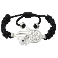 Adjustable Stainless Steel & black Cord Hamsa Bracelet with Evil Eye Charm Adjustable Stainless Steel & black Cord Hamsa Bracelet with Evil Eye Charm