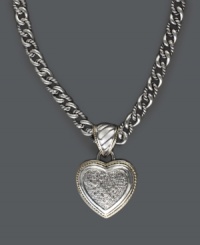 Balissima by Effy Collection adds a little spice to the traditional heart pendant. Necklace features a thick chain, 18k gold accents, a toggle clasp and pave-set diamonds (1/3 ct. t.w.). Crafted in sterling silver. Approximate length: 18 inches. Approximate drop: 1 inch x 3/4 inch. Balissima by Effy Collection adds a little spice to the traditional heart pendant. Necklace features a thick chain, 18k gold accents, a toggle clasp and pave-set diamonds (1/3 ct. t.w.). Crafted in sterling silver. Approximate length: 18 inches. Approximate drop: 1 inch x 3/4 inch.