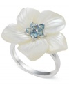 Say it with a flower. This sterling silver ring with white mother of pearl and round-cut blue topaz (1/2 ct. t.w.) expresses elegance. Size 7.