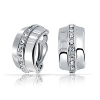 Bling Jewelry Silver Tone Single Row Crystal Half Hoop Clip On Earrings Bling Jewelry Silver Tone Single Row Crystal Half Hoop Clip On Earrings