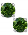 Add a lively touch of springtime green, in one small drop. These sparkling stud earrings feature round-cut green diamonds (1-1/2 ct. t.w.) in a four-prong setting of 14k white gold. Approximate diameter: 1/4 inch.