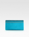 Sleek and compact shape rendered in shimmering pavé crystals and fine Italian leather with a hint of sheen. Magnetic flap closureOne inside open pocketSatin lining9W X 5H X 1DMade in Italy