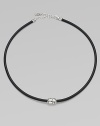 A single strand of rubber is accented with a sterling silver barrel bead.From the Kali CollectionSilverRubberAdjustable, 22 to 24Lobster claspImported