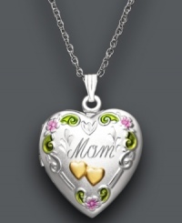 The perfect way to show her you care on Mother's Day. This delicately painted floral Mom locket actually opens to hold treasures inside. Crafted in sterling silver and 14k gold. Approximate length: 18 inches. Approximate drop: 1 inch. The perfect way to show her you care on Mother's Day. This delicately painted floral Mom locket actually opens to hold treasures inside. Crafted in sterling silver and 14k gold. Approximate length: 18 inches. Approximate drop: 1 inch.