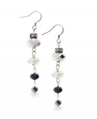 The delicate linear design of these c.A.K.e. by Ali Khan drop earrings conveys understated elegance. Crafted in hematite tone mixed metal with jet glass beads, they'll dress up even your most casual daytime look. Approximate drop: 2-3/4 inches. The delicate linear design of these c.A.K.e. by Ali Khan drop earrings conveys understated elegance. Crafted in hematite tone mixed metal with jet glass beads, they'll dress up even your most casual daytime look. Approximate drop: 2-3/4 inches.