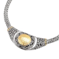 925 Silver Hammered Circle Pendant Necklace with 18k Gold Accents- 18 IN 925 Silver Hammered Circle Pendant Necklace with 18k Gold Accents- 18 IN