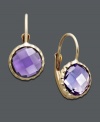 Add instant energy to your ensemble with vibrant color. Earrings feature bezel-set amethyst (3-1/2 ct. t.w.) set in 14k gold. Approximate drop: 1/2 inch.