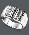 A bold strip of sparkle makes this men's ring really shine. Crafted in braided sterling silver, this wide band ring features a row of round-cut black diamonds (1/4 ct. t.w.). Size 8-12.
