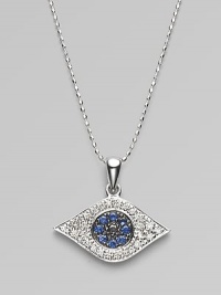 The iconic symbol of protection, in 14k white gold with black and white pavé diamonds and blue sapphires, on a white gold ball chain. Diamonds, 0.26, tcw Sapphires 14k white gold Chain length, about 16 Pendant width, about ½ Lobster clasp Imported The iconic symbol of protection, in 14k white gold with black and white pavé diamonds and blue sapphires, on a white gold ball chain. Diamonds, 0.26, tcw Sapphires 14k white gold Chain length, about 16 Pendant width, about ½ Lobster clasp Imported