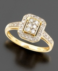 An art deco-inspired diamond ring with brilliant sparkle. Round-cut diamonds are set in 14k gold.