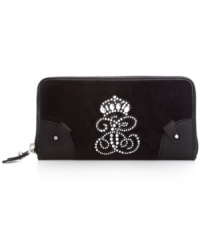 Add posh yet practical style to your everyday accessorizing with this fab wallet from Juicy Couture. Plush velour and signature rhinestone design adorn the outside, while the well-organized interior is aligned with plenty of card slots and compartments to discretely stow all your essentials. Add posh yet practical style to your everyday accessorizing with this fab wallet from Juicy Couture. Plush velour and signature rhinestone design adorn the outside, while the well-organized interior is aligned with plenty of card slots and compartments to discretely stow all your essentials.