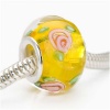 Murano Style Glass Lampwork Bead Fits Pandora Yellow With Rose 14mm (1)