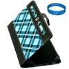 Blue Plaid Executive Book-Style Leather Portfolio Jacket Case Cover for Barnes & Noble Nook Tablet and Nook Color e-Reader
