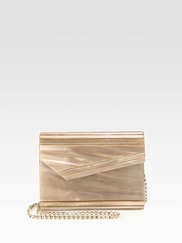A compact shape of lustrous acrylic, defined by modern clean lines and a shiny finish. Chain shoulder strap, 21½ dropMagnetic flap closureOne inside open pocketSatin lining6¾W X 5¼H X 1½DMade in Italy A compact shape of lustrous acrylic, defined by modern clean lines and a shiny finish. Chain shoulder strap, 21½ dropMagnetic flap closureOne inside open pocketSatin lining6¾W X 5¼H X 1½DMade in Italy