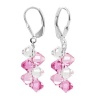 SCER007 Sterling Silver Pink And Clear Crystal Cluster Earrings Made with Swarovski Elements