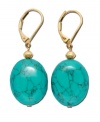 Dabble in the exotic with these fresh drops earrings by Lauren Ralph Lauren. Semi-precious reconstituted turquoise stones set in gold tone mixed metal. Approximate drop: 3/4 inch.