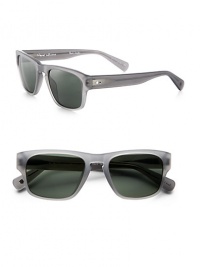 Masculine frame handcrafted of substantial, beveled acetate. Available in matte dove frames with mineral glass grey lenses.Acetate/metal100% UV ProtectionImported Masculine frame handcrafted of substantial, beveled acetate. Available in matte dove frames with mineral glass grey lenses.Acetate/metal100% UV ProtectionImported