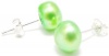 7MM Pastel Apple Green Round Freshwater Cultured Pearl Stud Earrings, 925 Sterling Silver Posts
