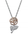 Prim and proper. A pretty flower with diamond-decorated petals (1/10 ct. t.w.) creates a springtime statement year round! Crafted in sterling silver and 14k rose gold. Approximate length: 18 inches. Approximate drop: 7/8 inch.