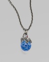 A darkened sterling silver creature, punctuated with pavé swarovski crystals, perches atop a vibrant sapphire crystal, suspended from a long delicate chain.Sapphire Swarovski crystal Black rhodium plated sterling silver Pendant, about 1½ Chain length, about 30 Lobster clasp Imported