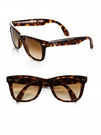 Limited Edition Folding Wayfarer Sunglasses. A classic style reinvented to fold into a small case for travel convenience. Available in black with smoke lens or tortoise with brown lens. Exclusive hard case with magnetic closure Case dimensions: 2½W X 3½H 1¼D Made in Italy Limited Edition Folding Wayfarer Sunglasses. A classic style reinvented to fold into a small case for travel convenience. Available in black with smoke lens or tortoise with brown lens. Exclusive hard case with magnetic closure Case dimensions: 2½W X 3½H 1¼D Made in Italy