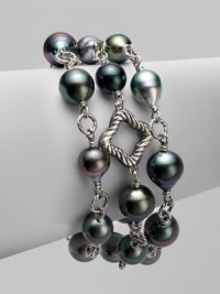 From the Midnight Pearl Collection. Blackened sterling silver cable & quatrefoil links are the prefect accent to these spectacular Tahitian pearls accented with brilliant diamonds. 11mm Tahitian pearlsDiamonds, .2 tcwBlackened sterling silverLength, about 7½Toggle closureImported From the Midnight Pearl Collection. Blackened sterling silver cable & quatrefoil links are the prefect accent to these spectacular Tahitian pearls accented with brilliant diamonds. 11mm Tahitian pearlsDiamonds, .2 tcwBlackened sterling silverLength, about 7½Toggle closureImported