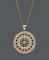 Add a sunny burst of sparkle to your style! Effy Collection's dazzling and dramatic circle pendant features an intricate, cut-out design highlighted by sparkling, round-cut diamonds (1/4 ct. t.w.). Crafted in 14k gold. Approximate length: 18 inches. Approximate drop: 1 inch. Add a sunny burst of sparkle to your style! Effy Collection's dazzling and dramatic circle pendant features an intricate, cut-out design highlighted by sparkling, round-cut diamonds (1/4 ct. t.w.). Crafted in 14k gold. Approximate length: 18 inches. Approximate drop: 1 inch.