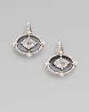From the Oasis Collection. A gorgeous creation of textured sterling silver punctuated by oval-shaped hematite, luminous white sapphires, and crystal.Turquoise, white sapphire, crystalSterling silver Length, about ¾Post-and-hinge backImported