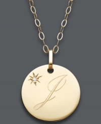 The perfect personalized present! Jackie or Jen will be thrilled to open this thoughtful initial letter pendant. Crafted in 14k gold with a sparkling diamond accent. Approximate length: 16 inches + 2-inch extender. Approximate drop: 3/4 inch. The perfect personalized present! Jackie or Jen will be thrilled to open this thoughtful initial letter pendant. Crafted in 14k gold with a sparkling diamond accent. Approximate length: 16 inches + 2-inch extender. Approximate drop: 3/4 inch.