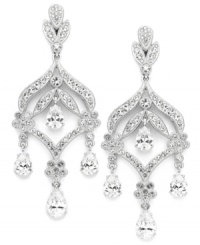 Illuminate your look with brilliant chandelier earrings by Eliot Danori. Crafted in silver tone mixed metal, this Victorian-inspired style features round-cut crystals and pear-cut cubic zirconias (7 ct. t.w.). Approximate drop: 2-1/2 inches. Illuminate your look with brilliant chandelier earrings by Eliot Danori. Crafted in silver tone mixed metal, this Victorian-inspired style features round-cut crystals and pear-cut cubic zirconias (7 ct. t.w.). Approximate drop: 2-1/2 inches.