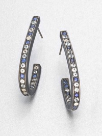 Elegant arcs set with icy cool gemstones are edged and backed with smooth enamel in this stunning yet simple design.Blue sapphire, white topaz and blue topazBlack rhodium-plated sterling silverLength, about 3Post backImported