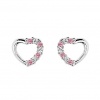 .925 Sterling Silver Rhodium Plated Heart Deep Pink Red CZ Stud Earrings with Screw-back for Children & Women