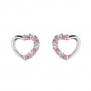 .925 Sterling Silver Rhodium Plated Heart Deep Pink Red CZ Stud Earrings with Screw-back for Children & Women