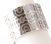 Gucci 18k White Gold Wide Band and Engraved Horsebit Ring with Gucci Box Gucci 18k White Gold Wide Band and Engraved Horsebit Ring with Gucci Box