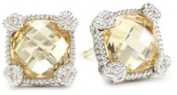 Judith Ripka Linen Yellow Small Cushion Stone Stud Earrings Judith Ripka Linen Yellow Small Cushion Stone Stud Earrings