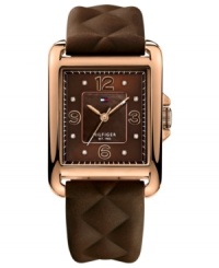 The quilted silicone strap of this Tommy Hilfiger watch adds a stylish touch to a sporty design. The quilted silicone strap of this Tommy Hilfiger watch adds a stylish touch to a sporty design.