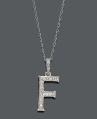 Spell it out in sparkle! This personalized initial charm necklace makes the perfect gift for Francine or Farah. Features sparkling, round-cut diamond accents. Setting and chain crafted in 14k white gold. Approximate length: 18 inches. Approximate drop: 1/2 inch. Spell it out in sparkle! This personalized initial charm necklace makes the perfect gift for Francine or Farah. Features sparkling, round-cut diamond accents. Setting and chain crafted in 14k white gold. Approximate length: 18 inches. Approximate drop: 1/2 inch.
