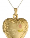 Duragold 14k Yellow Gold I Love You Heart Locket with Pink Rose Pendant Necklace, 18