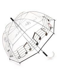 An adorable clear umbrella with birds, musical notes and Singing In The Rain print. An adorable clear umbrella with birds, musical notes and Singing In The Rain print.