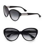 From the Chevron Collection. These lightweight, acetate frames are accented with chevron metal temples. Available in black with double smoke gradient lens. Metal accented chevron temples100% UV protectionImported
