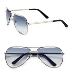 Classic metal aviator frames with lenses in a contrast shape for a subtly unique design. Available in silver with grey gradient lens. 100% UV protectionMade in Italy 