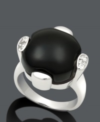Add charm with bold color and a touch of sparkle. This statement ring features an onyx center stone (13-14 mm) set in sterling silver with white topaz accents (9/10 ct. t.w.). Size 7. Add charm with bold color and a touch of sparkle. This statement ring features an onyx center stone (13-14 mm) set in sterling silver with white topaz accents (9/10 ct. t.w.). Size 7.