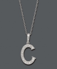 Spell it out in sparkle! This personalized initial charm necklace makes the perfect gift for Carrie or Carolyn. Features sparkling, round-cut diamond accents. Setting and chain crafted in 14k white gold. Approximate length: 18 inches. Approximate drop: 1/2 inch. Spell it out in sparkle! This personalized initial charm necklace makes the perfect gift for Carrie or Carolyn. Features sparkling, round-cut diamond accents. Setting and chain crafted in 14k white gold. Approximate length: 18 inches. Approximate drop: 1/2 inch.