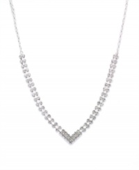 Made in silver tone mixed metal with glittering glass accents, Charter Club's clear rhinestone V-shaped necklace will look dazzling and dramatic for your next evening event! Approximate length: 17 inches + 2-inch extender. Made in silver tone mixed metal with glittering glass accents, Charter Club's clear rhinestone V-shaped necklace will look dazzling and dramatic for your next evening event! Approximate length: 17 inches + 2-inch extender.